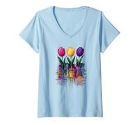 Femme Tulip Mug - Floral T-Shirt avec Col en V