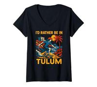 Femme Tulum Beach Id Rather Be in Tulum Vintage Plage Life T-Shirt avec Col en V