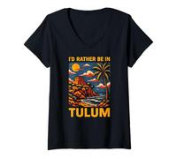 Femme Tulum Beach Id Rather Be in Tulum Vintage Plage Life T-Shirt avec Col en V