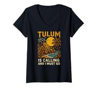 Femme Tulum is Calling I Must Go Vintage Plage Life T-Shirt avec Col en V