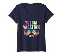 Femme Tulum Vacances 2026 Trip Best Ever Vacay Matchs T-Shirt avec Col en V
