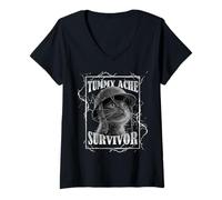 Femme Tummy Ache Survivor Funny Cat Dramatic Lightning Band T-Shirt avec Col en V