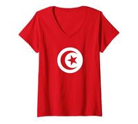 Femme Tunisia Pride Drapeau Tunisie Fête Nationale Tunis Rouge T-Shirt avec Col en V