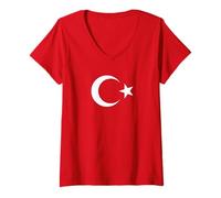 Femme Turkey Pride Drapeau Turc Fête Nationale Empire Ottoman Rouge T-Shirt avec Col en V