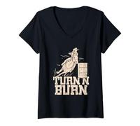 Femme Turn N Burn Funny Barrel Racing pour Les Amateurs de rodéo T-Shirt avec Col en V