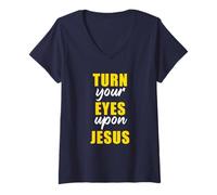 Femme Turn Your Eyes Upon Jesus - Passover Easter Christian Faith T-Shirt avec Col en V