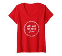 Femme Turn Your Eyes Upon Jesus - Passover Easter Crown Thorns Red T-Shirt avec Col en V