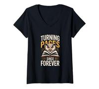 Femme Turning Pages Since Forever Owl Book Lover Reading Club T-Shirt avec Col en V