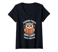 Femme Turning Pages Since Forever Owl Book Lover Reading Club T-Shirt avec Col en V