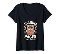 Femme Turning Pages Since Forever Owl Book Lover Reading Club T-Shirt avec Col en V