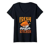 Femme Turquie Day Fresh Outta Kitchen Funny Thanksgiving T-Shirt avec Col en V
