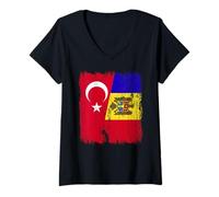 Femme Turquie Moldavie Demi Drapeau Turc Patrimoine moldave T-Shirt avec Col en V