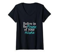 Femme Turquoise Color Believe in Your Hustle Turquoise Graphic T-Shirt avec Col en V