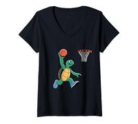 Femme Turtle Playing Sports Wild Animal Turtles Basketball T-Shirt avec Col en V