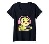 Femme Turtle Playing Video Game Reptiles Testudines Gamers T-Shirt avec Col en V