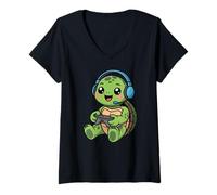 Femme Turtle Playing Video Game Reptiles Testudines Gamers T-Shirt avec Col en V