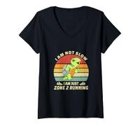 Femme Turtle Runner Team Vintage Je ne suis Pas Lent, Juste en Zone 2 T-Shirt avec Col en V