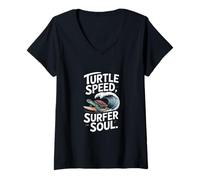 Femme Turtle Speed Surfer Soul Wave Adventure T-Shirt avec Col en V