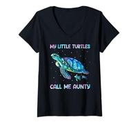 Femme Turtle Watercolor Sea Ocean My Turtles Call Me Aunty T-Shirt avec Col en V