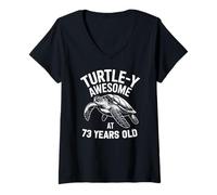 Femme Turtle-y Awesome 73e Anniversaire Animal Marin T-Shirt avec Col en V