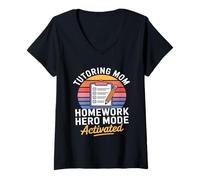 Femme Tutorat Mom Homework Hero Mode Activé T-Shirt avec Col en V