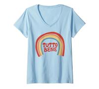 Femme Tutto Bene Inscription Italienne Arc-en-Ciel T-Shirt avec Col en V