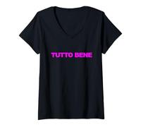Femme Tutto Bene Phrase humoristique italienne Everything's Good Fashion T-Shirt avec Col en V
