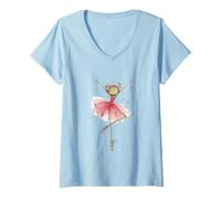 Femme Tutu Rose avec Ballerine en Forme de Grenouille T-Shirt avec Col en V