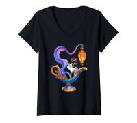 Femme Tuxedo Cat is A Genie Magic Lamp Halloween Magic Lamp T-Shirt avec Col en V