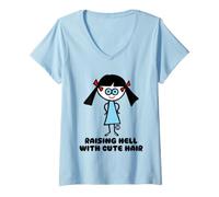 Femme TW Raising Hell with Cute Hair T-Shirt avec Col en V