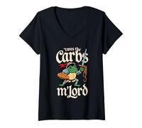 Femme 'TWAS The Carbs M'Lord Funny Frog Meme Medieval Knigh T-Shirt avec Col en V