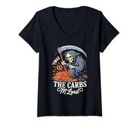 Femme 'TWAS The Carbs M'Lord Funny Reaper Pretzel T-Shirt avec Col en V