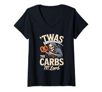 Femme 'TWAS The Carbs M'Lord Funny Reaper Pretzel T-Shirt avec Col en V