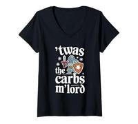 Femme 'TWAS The Carbs M'Lord Funny Thanksgiving Knight Cockies T-Shirt avec Col en V