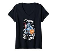 Femme 'TWAS The Carbs M'Lord Funny Thanksgiving Knight Cockies T-Shirt avec Col en V