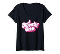 Femme Twenty-One 21 Years Old Rose pour Femme Son 21e Anniversaire T-Shirt avec Col en V