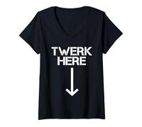 Femme Twerk Ici T-Shirt avec Col en V