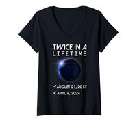 Femme Twice in Lifetime 2024 Éclipse Solaire 2024 Drôle T-Shirt avec Col en V