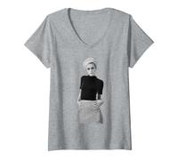 Femme Twiggy Swinging Sixties Singer Modèle Tendance T-Shirt avec Col en V
