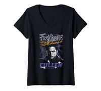 Femme Twilight Edward Cullen Vintage Y2K Lightning Collage Movie T-Shirt avec Col en V