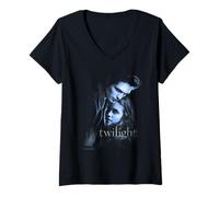 Femme Twilight Main Poster Edward and Bella Blue Embrace Movie T-Shirt avec Col en V