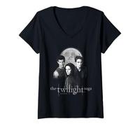 Femme Twilight Saga Black & White Photo Jacob, Bella, Edward Movie T-Shirt avec Col en V