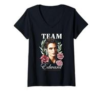 Femme Twilight Team Edward Floral Illustration Vampire Crush Movie T-Shirt avec Col en V