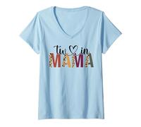 Femme Twin Mama Mère Carré Maman Léopard Nouvelle Maman de Jumeaux T-Shirt avec Col en V