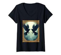 Femme Twin Ravens : Pacte sous la Lune T-Shirt avec Col en V