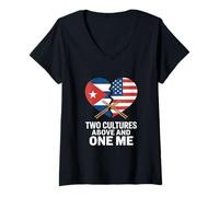 Femme Two Cultures One Me Drôle Cubaine Américaine T-Shirt avec Col en V