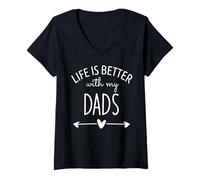 Femme Two Dads are Better Than One Dad Life is Better with My Dads T-Shirt avec Col en V
