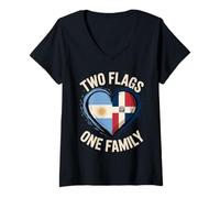 Femme Two Flags One Family Argentinian Dominican Roots Argentina T-Shirt avec Col en V