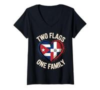 Femme Two Flags One Family Half Cuban Dominican Roots Cuba T-Shirt avec Col en V