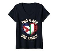 Femme Two Flags One Family Half Cuban Italian Roots Cuba Italy T-Shirt avec Col en V